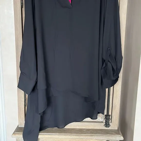 Catherine Malandrino Black High Low Tunic Blouse Top With Roll Tab Sleeves size - Picture 5 of 9